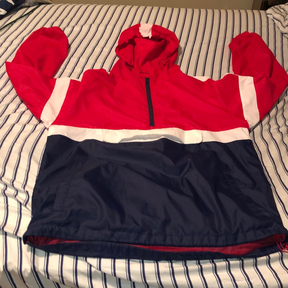 Red, white, and blue wind breaker